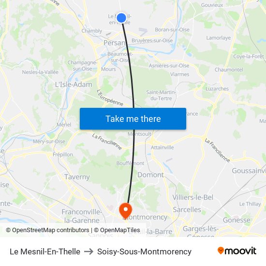 Le Mesnil-En-Thelle to Soisy-Sous-Montmorency map