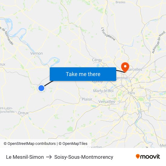 Le Mesnil-Simon to Soisy-Sous-Montmorency map
