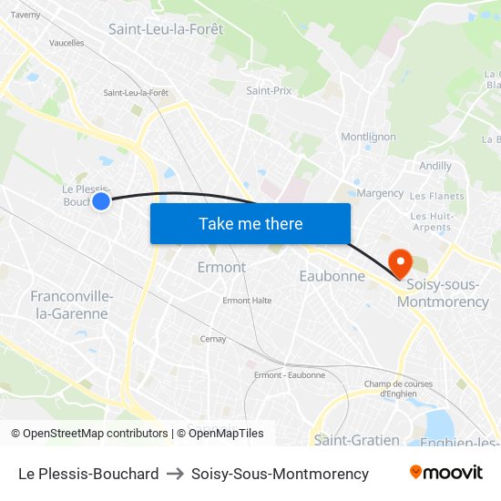 Le Plessis-Bouchard to Soisy-Sous-Montmorency map