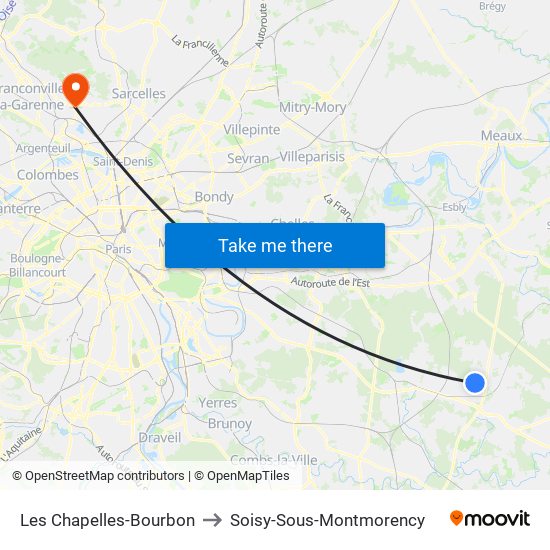 Les Chapelles-Bourbon to Soisy-Sous-Montmorency map