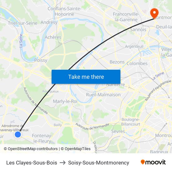 Les Clayes-Sous-Bois to Soisy-Sous-Montmorency map