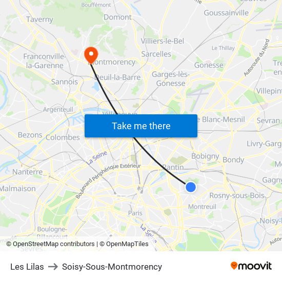 Les Lilas to Soisy-Sous-Montmorency map