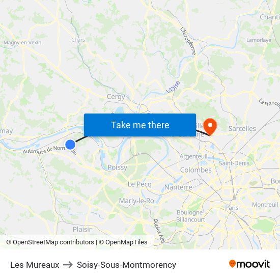 Les Mureaux to Soisy-Sous-Montmorency map