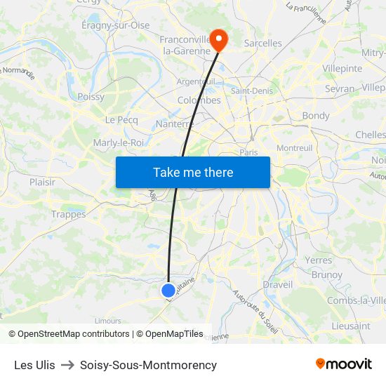 Les Ulis to Soisy-Sous-Montmorency map