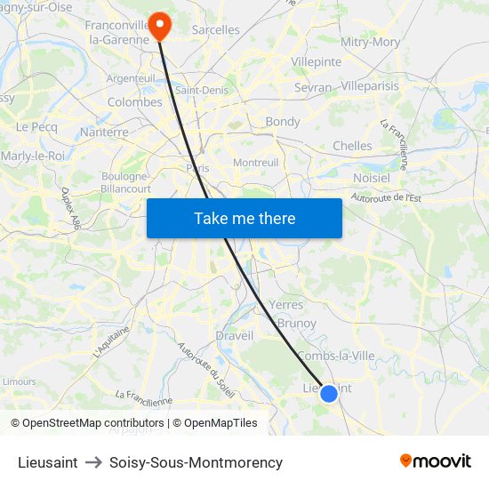 Lieusaint to Soisy-Sous-Montmorency map