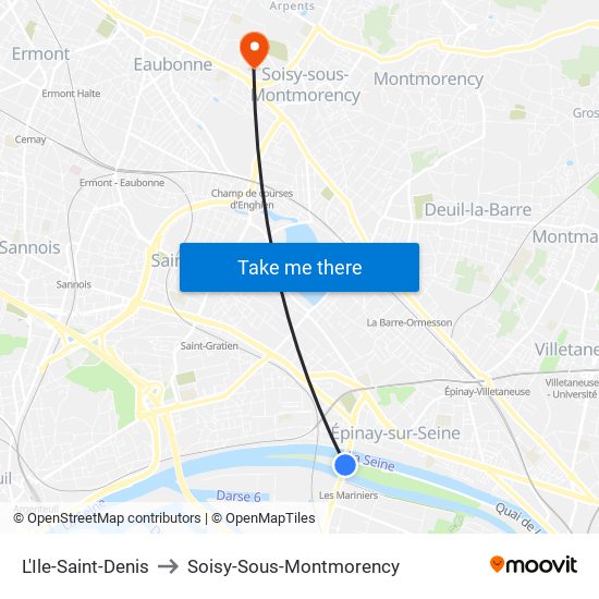 L'Ile-Saint-Denis to Soisy-Sous-Montmorency map