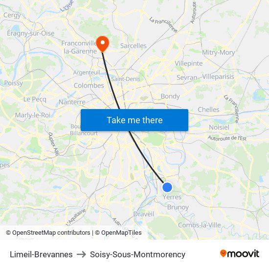 Limeil-Brevannes to Soisy-Sous-Montmorency map