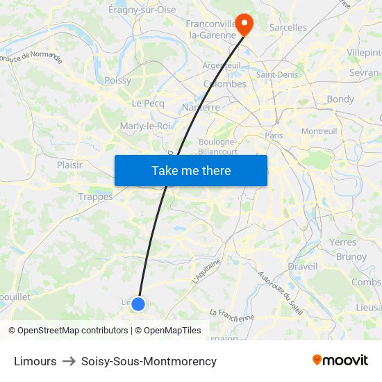 Limours to Soisy-Sous-Montmorency map