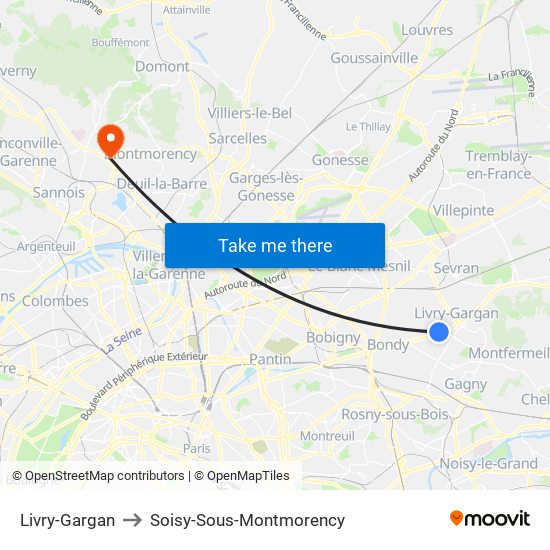 Livry-Gargan to Soisy-Sous-Montmorency map