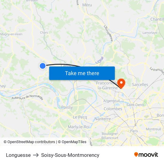 Longuesse to Soisy-Sous-Montmorency map
