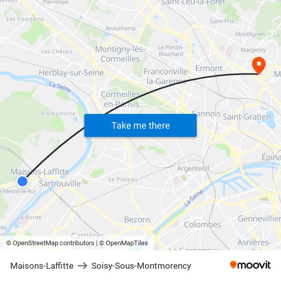 Maisons-Laffitte to Soisy-Sous-Montmorency map