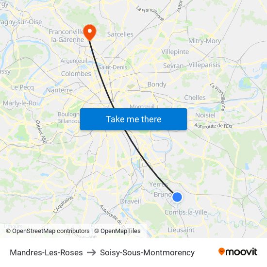 Mandres-Les-Roses to Soisy-Sous-Montmorency map