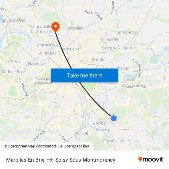 Marolles-En-Brie to Soisy-Sous-Montmorency map
