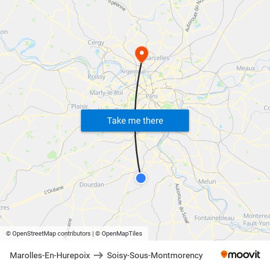 Marolles-En-Hurepoix to Soisy-Sous-Montmorency map