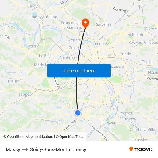 Massy to Soisy-Sous-Montmorency map