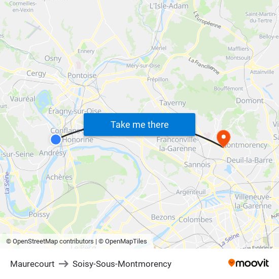 Maurecourt to Soisy-Sous-Montmorency map