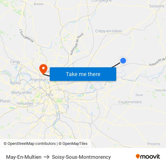 May-En-Multien to Soisy-Sous-Montmorency map