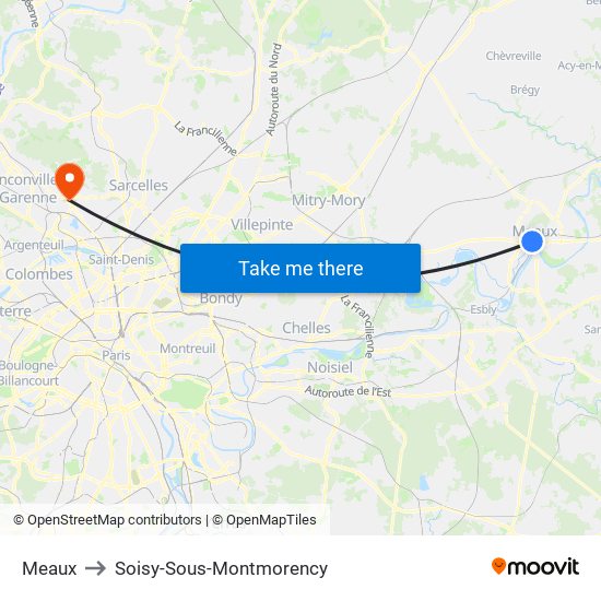 Meaux to Soisy-Sous-Montmorency map