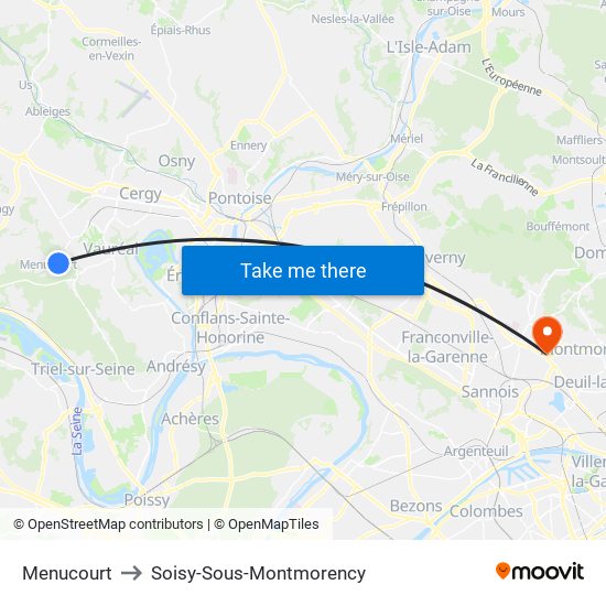 Menucourt to Soisy-Sous-Montmorency map