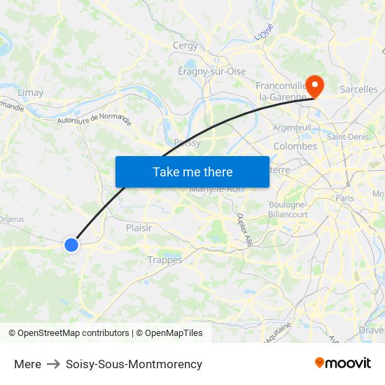 Mere to Soisy-Sous-Montmorency map