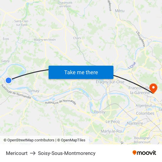 Mericourt to Soisy-Sous-Montmorency map