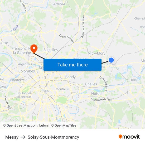 Messy to Soisy-Sous-Montmorency map
