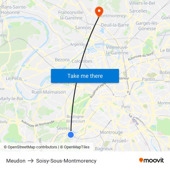 Meudon to Soisy-Sous-Montmorency map