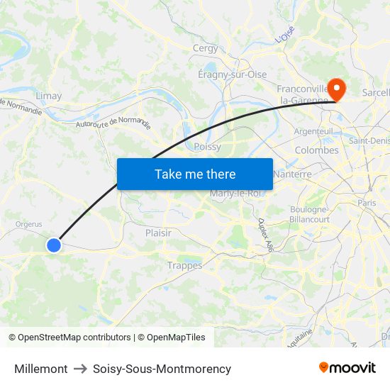 Millemont to Soisy-Sous-Montmorency map