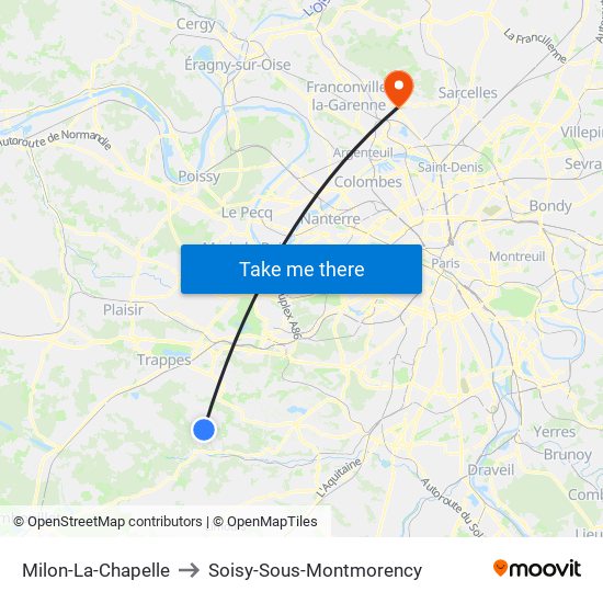Milon-La-Chapelle to Soisy-Sous-Montmorency map