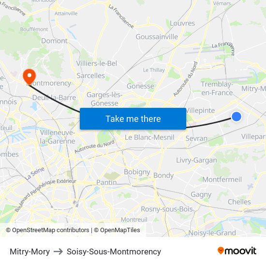 Mitry-Mory to Soisy-Sous-Montmorency map