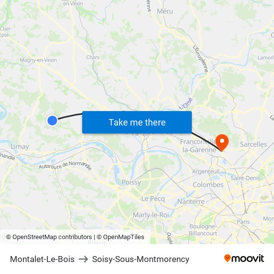 Montalet-Le-Bois to Soisy-Sous-Montmorency map