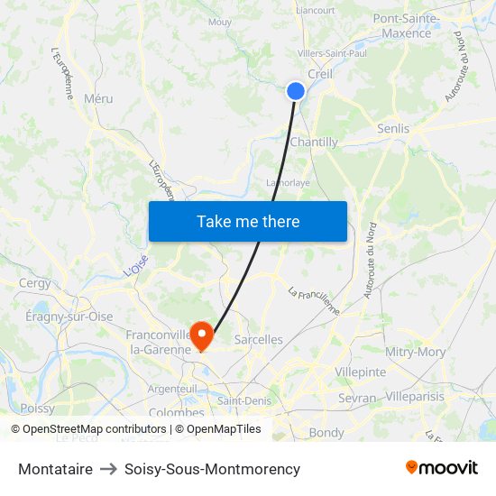 Montataire to Soisy-Sous-Montmorency map
