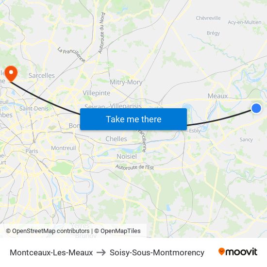 Montceaux-Les-Meaux to Soisy-Sous-Montmorency map