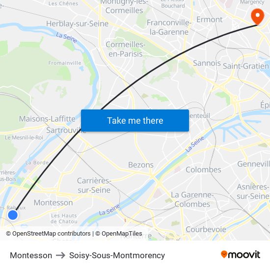 Montesson to Soisy-Sous-Montmorency map