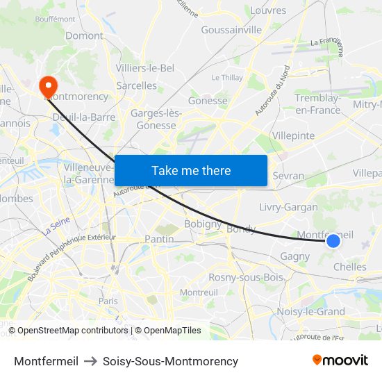 Montfermeil to Soisy-Sous-Montmorency map