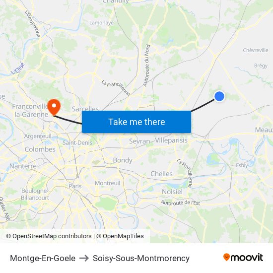 Montge-En-Goele to Soisy-Sous-Montmorency map