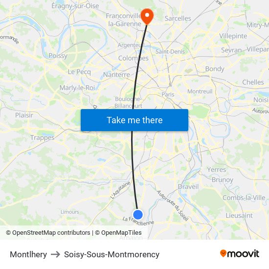 Montlhery to Soisy-Sous-Montmorency map