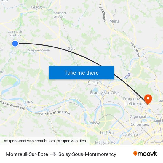 Montreuil-Sur-Epte to Soisy-Sous-Montmorency map