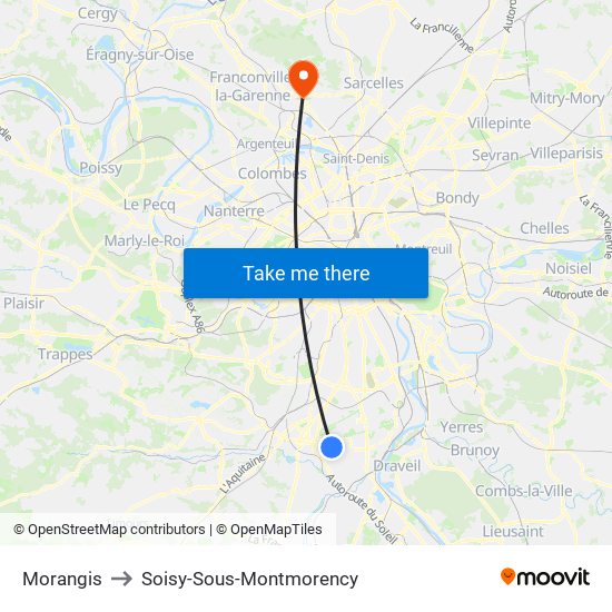 Morangis to Soisy-Sous-Montmorency map