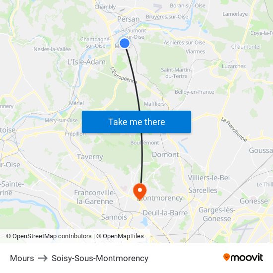 Mours to Soisy-Sous-Montmorency map