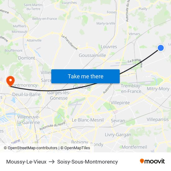 Moussy-Le-Vieux to Soisy-Sous-Montmorency map