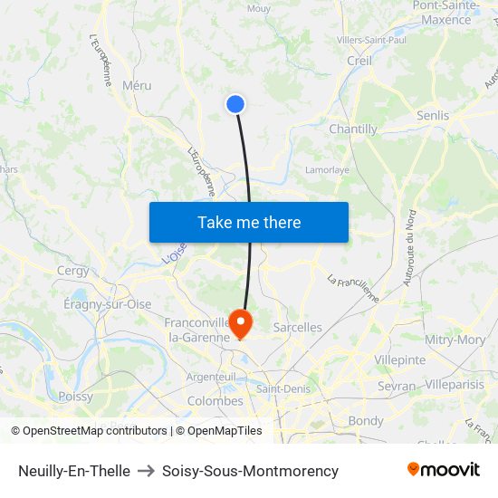 Neuilly-En-Thelle to Soisy-Sous-Montmorency map