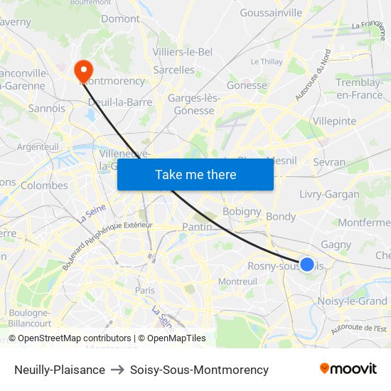 Neuilly-Plaisance to Soisy-Sous-Montmorency map