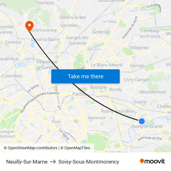 Neuilly-Sur-Marne to Soisy-Sous-Montmorency map
