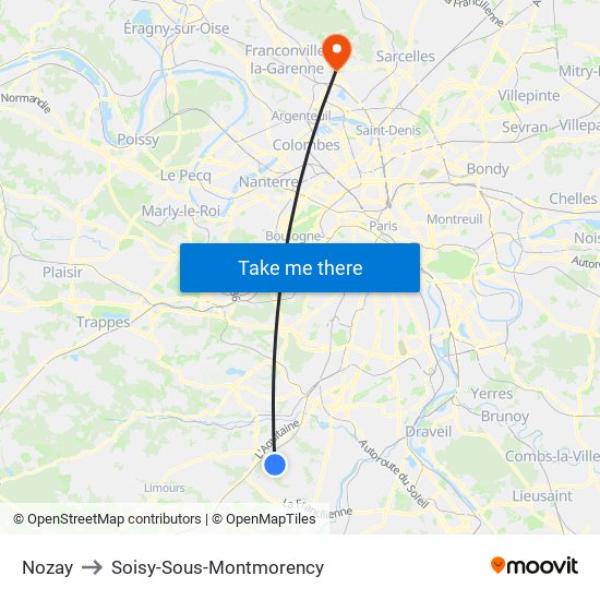 Nozay to Soisy-Sous-Montmorency map