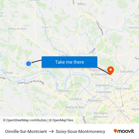 Oinville-Sur-Montcient to Soisy-Sous-Montmorency map
