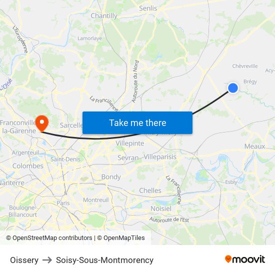 Oissery to Soisy-Sous-Montmorency map