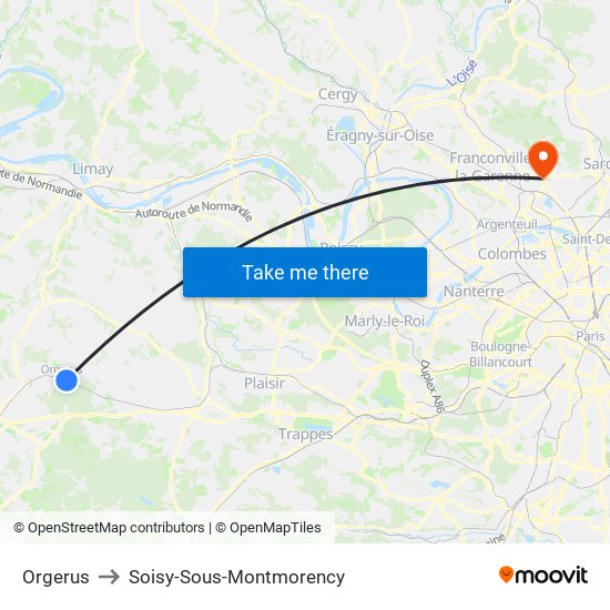 Orgerus to Soisy-Sous-Montmorency map