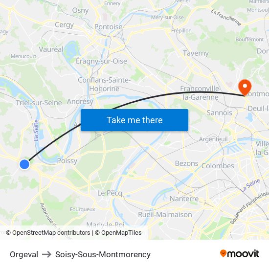 Orgeval to Soisy-Sous-Montmorency map