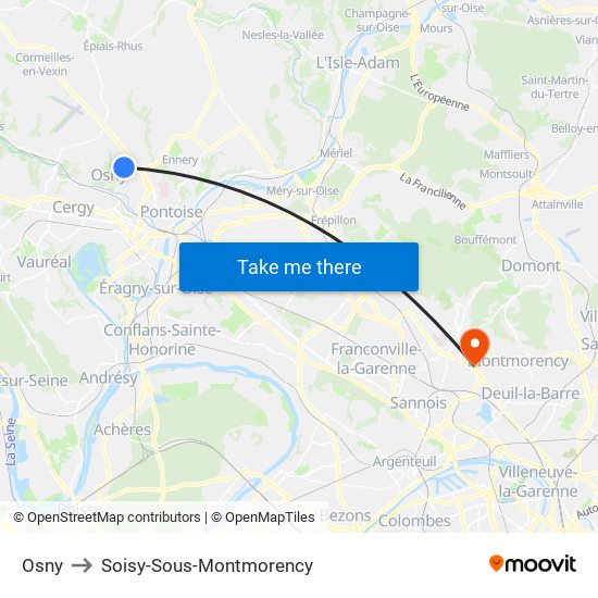 Osny to Soisy-Sous-Montmorency map